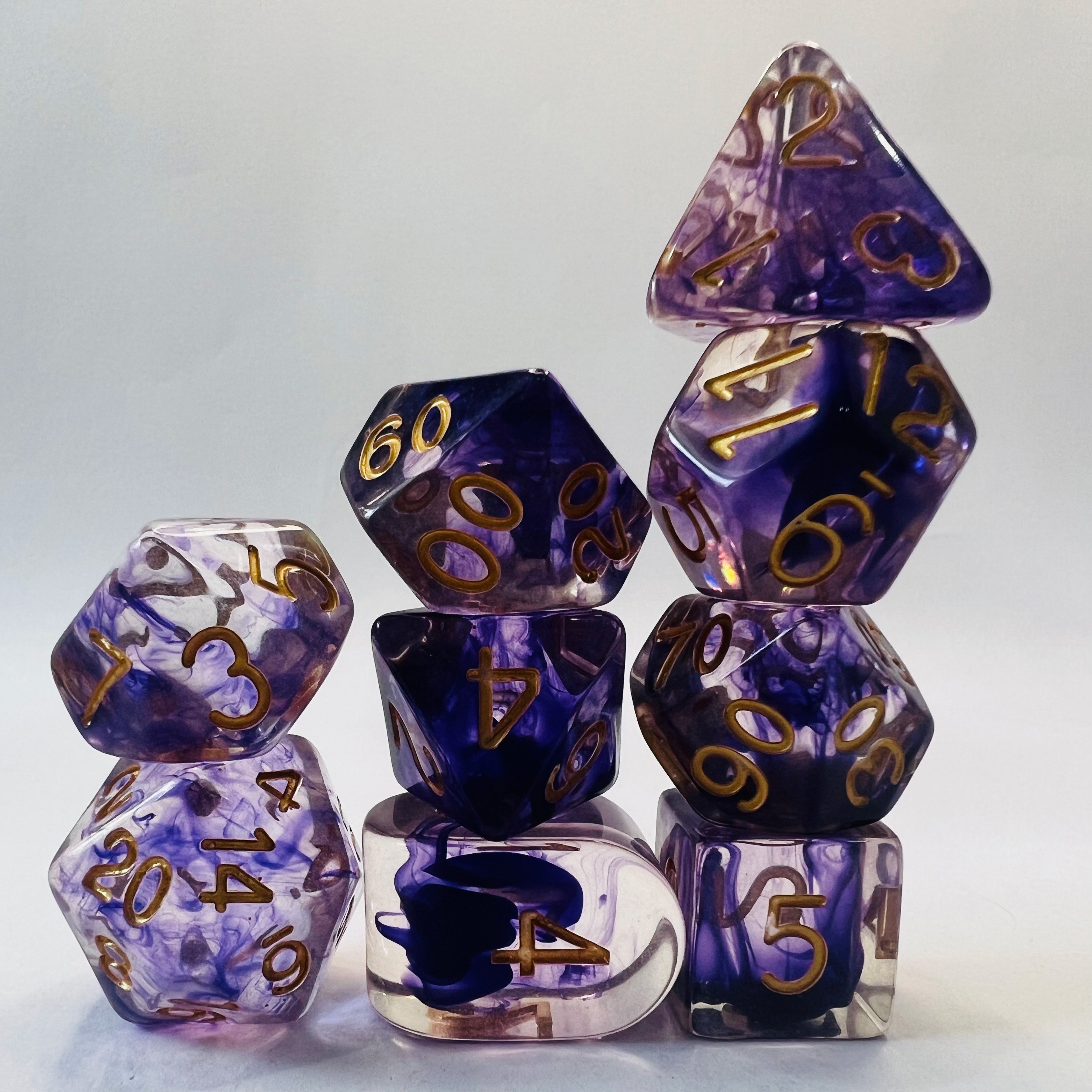 Custom Logo Polyhedral Dungeons & Dragons 16mm Rpg Purple Transparent Made Of Plastic DND Resin Dice Set