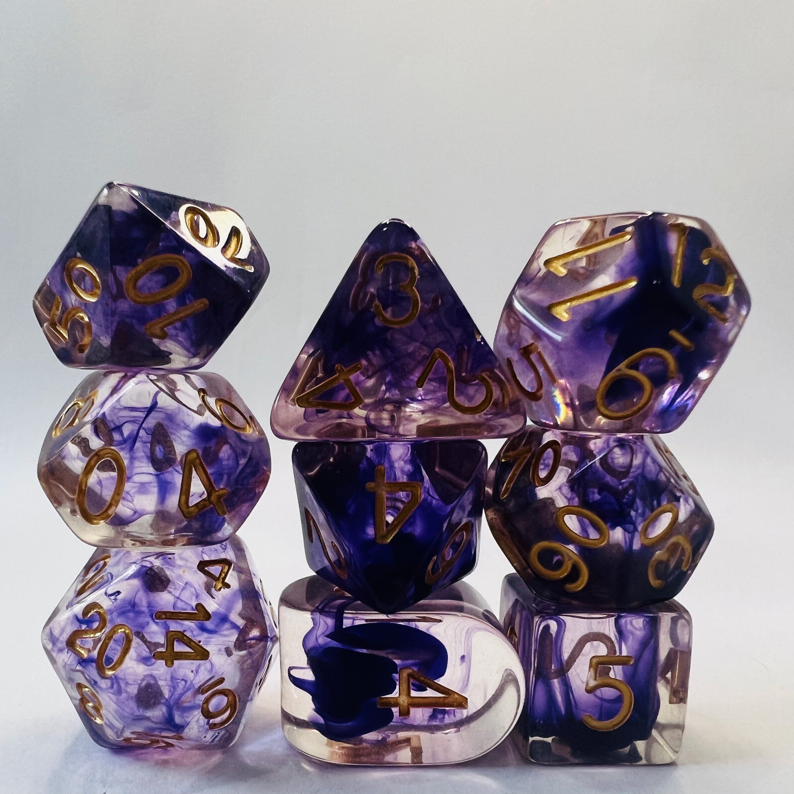 Custom Logo Polyhedral Dungeons & Dragons 16mm Rpg Purple Transparent Made Of Plastic DND Resin Dice Set