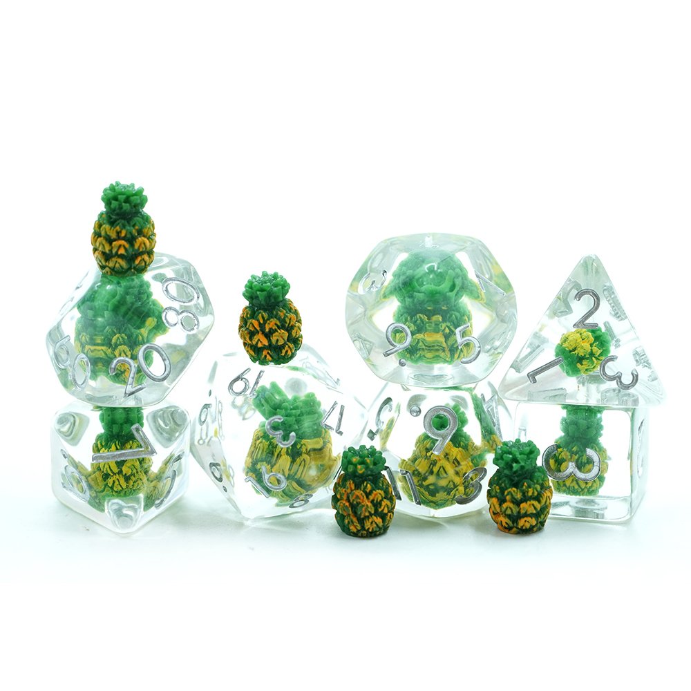 Unique Style Clear 7- Die Polyhedral Blue Dnd Customised Dice With Fruit Pineapple