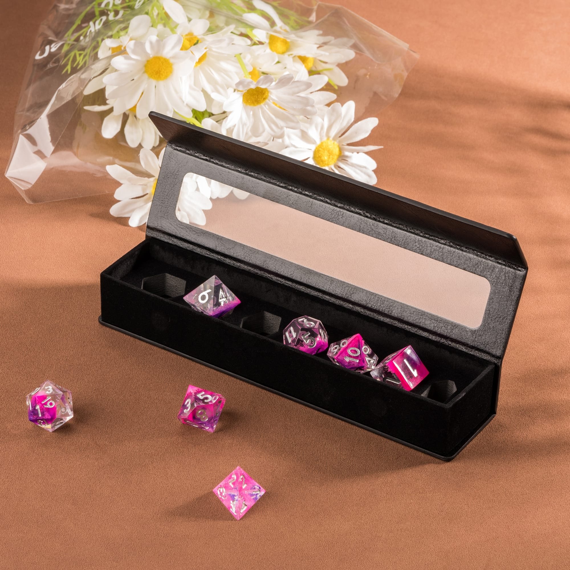 Udixi Custom Leather Dice Box with window for Board Games or Card Games Dungeons and Dragons DND RPG Dice Packaging