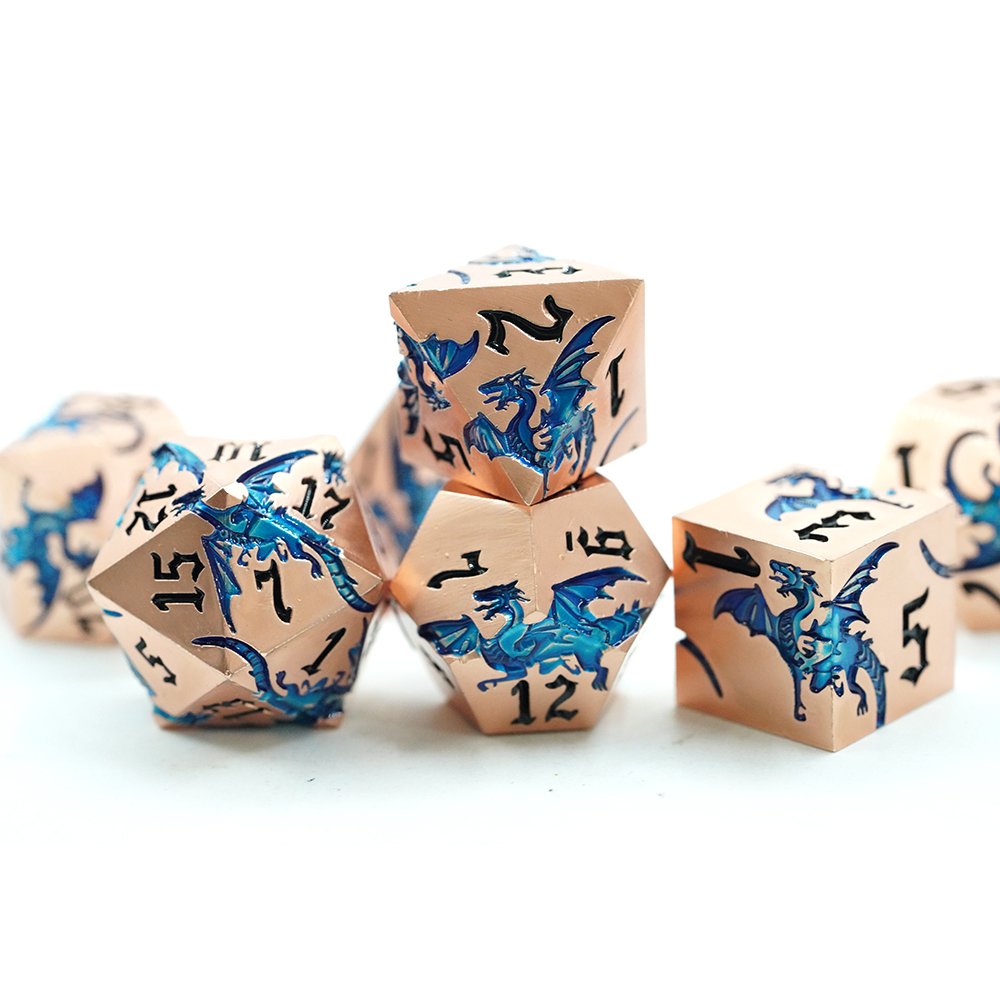 Wholesale Dnd Metal Dice Set With Blue Dragon Metallic D&d Die Dice For Dungeons And Dragons Polyhedral Custom Rpg Dice