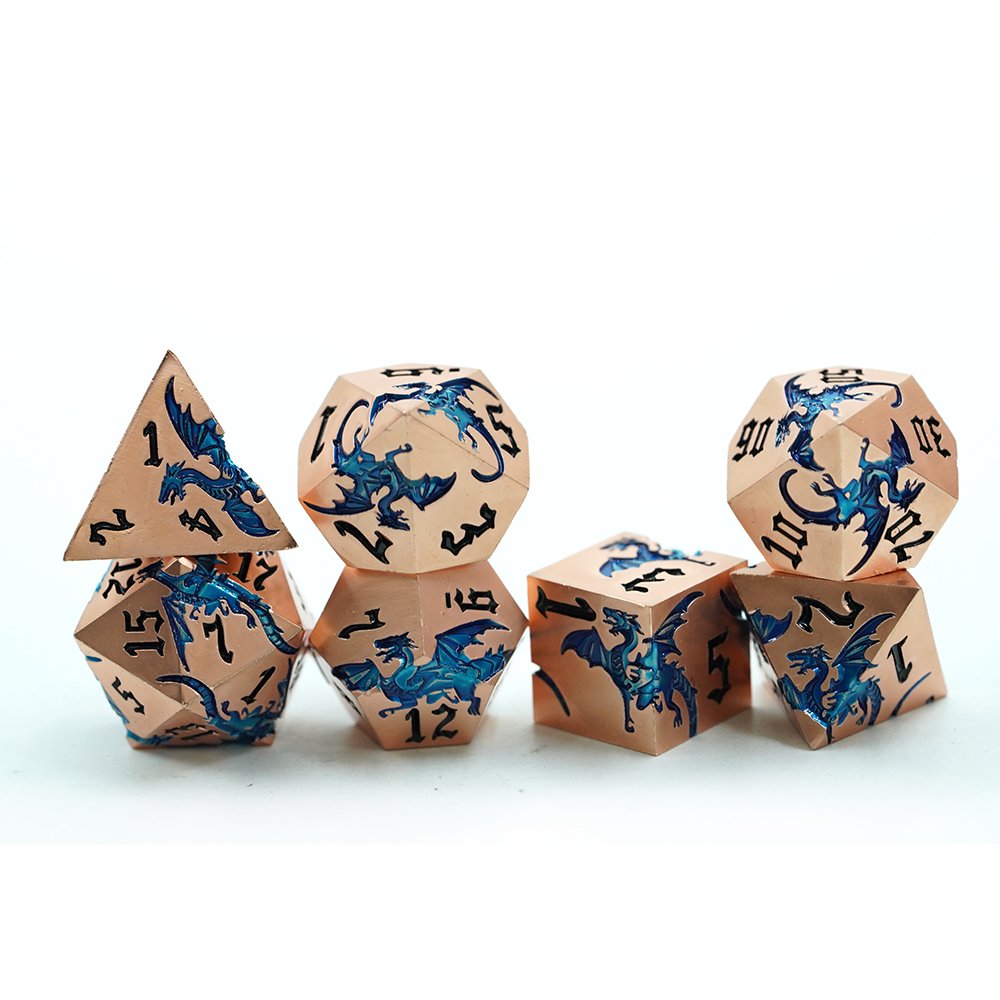 Wholesale Dnd Metal Dice Set With Blue Dragon Metallic D&d Die Dice For Dungeons And Dragons Polyhedral Custom Rpg Dice