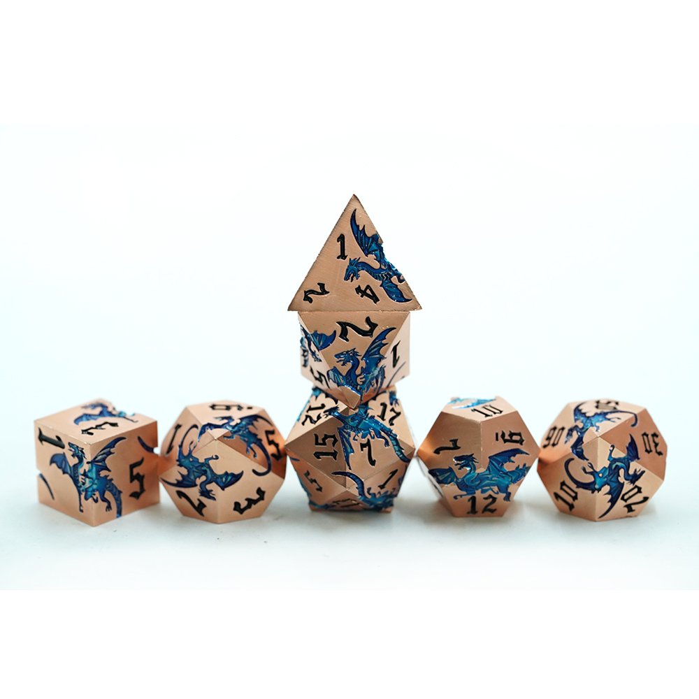 Wholesale Dnd Metal Dice Set With Blue Dragon Metallic D&d Die Dice For Dungeons And Dragons Polyhedral Custom Rpg Dice