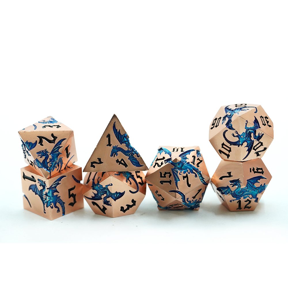 Wholesale Dnd Metal Dice Set With Blue Dragon Metallic D&d Die Dice For Dungeons And Dragons Polyhedral Custom Rpg Dice