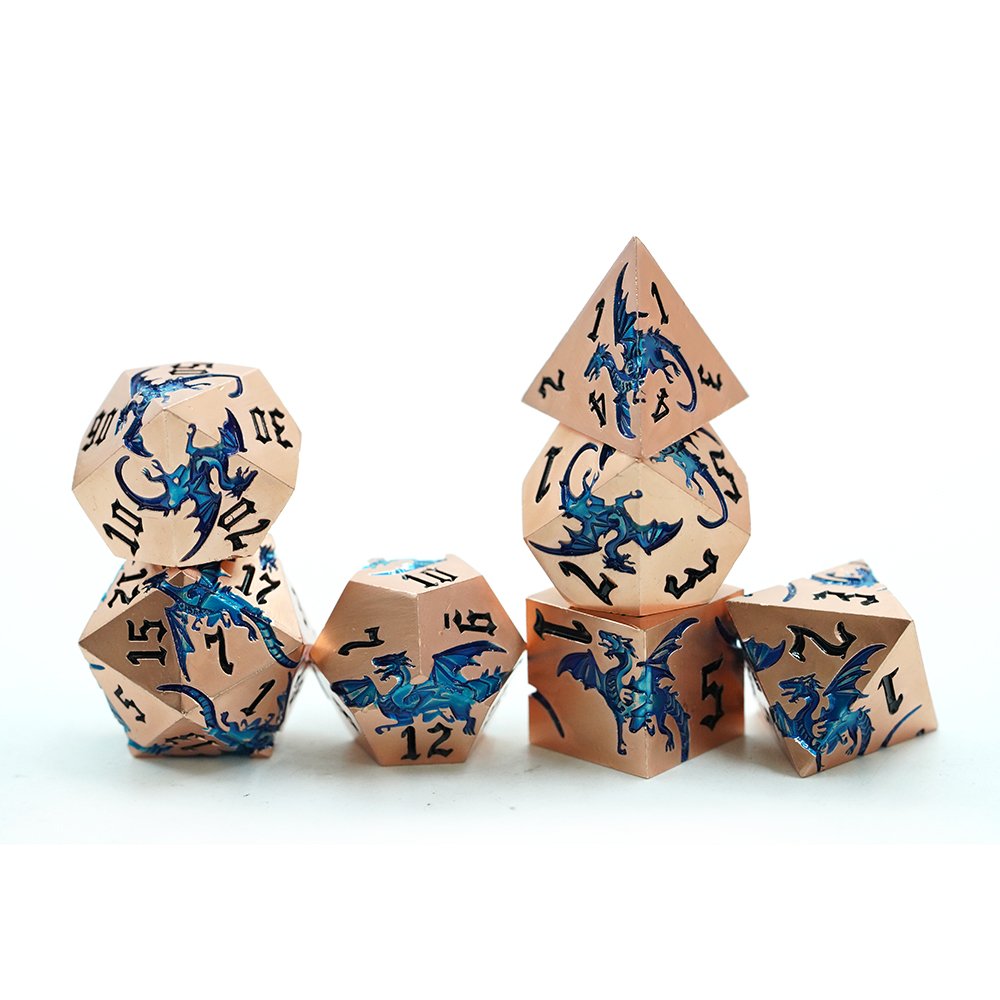Wholesale Dnd Metal Dice Set With Blue Dragon Metallic D&d Die Dice For Dungeons And Dragons Polyhedral Custom Rpg Dice