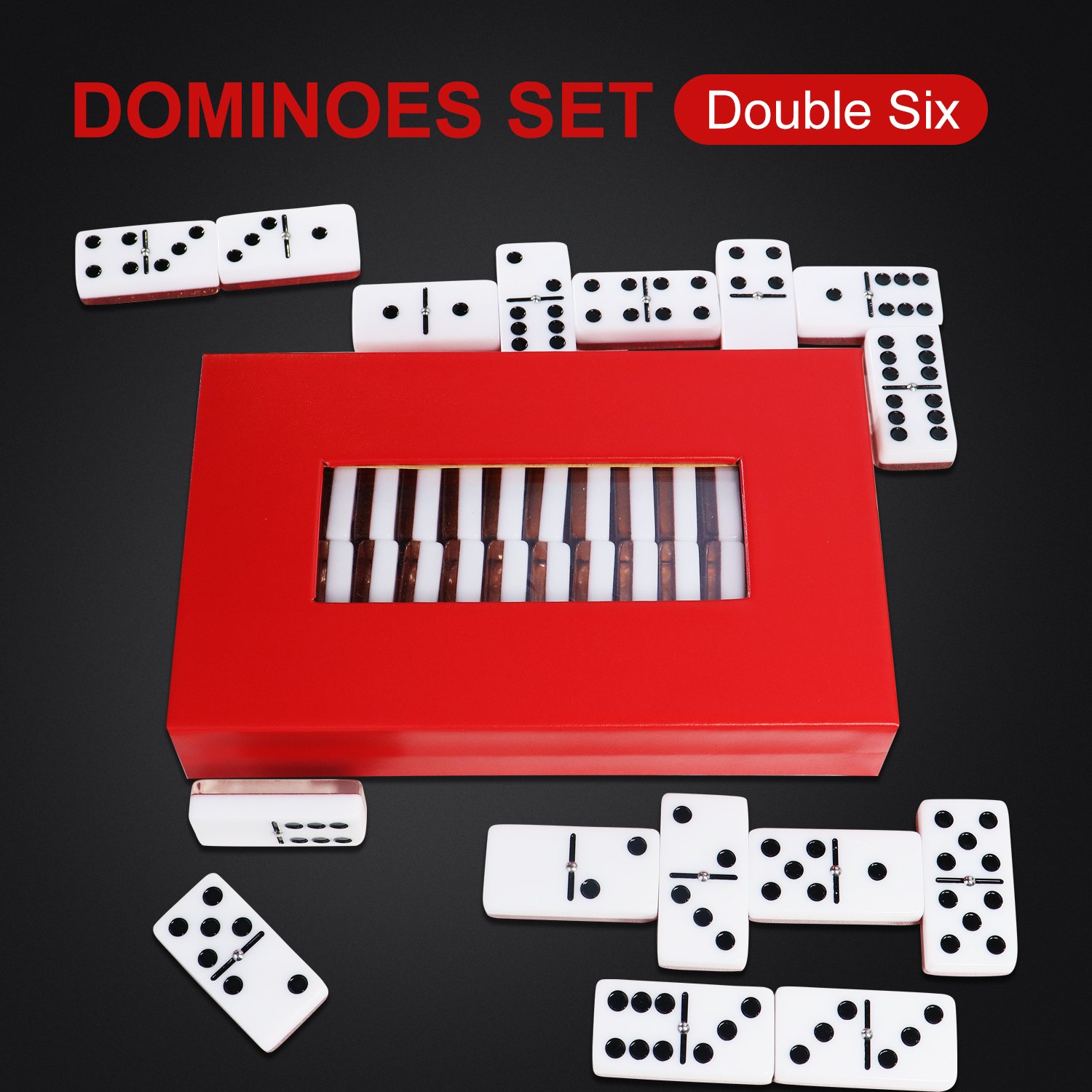 Hot Selling 28 Pieces Double 6 Domino 21.5*13.2*4cm Leather Domino Blocks Box