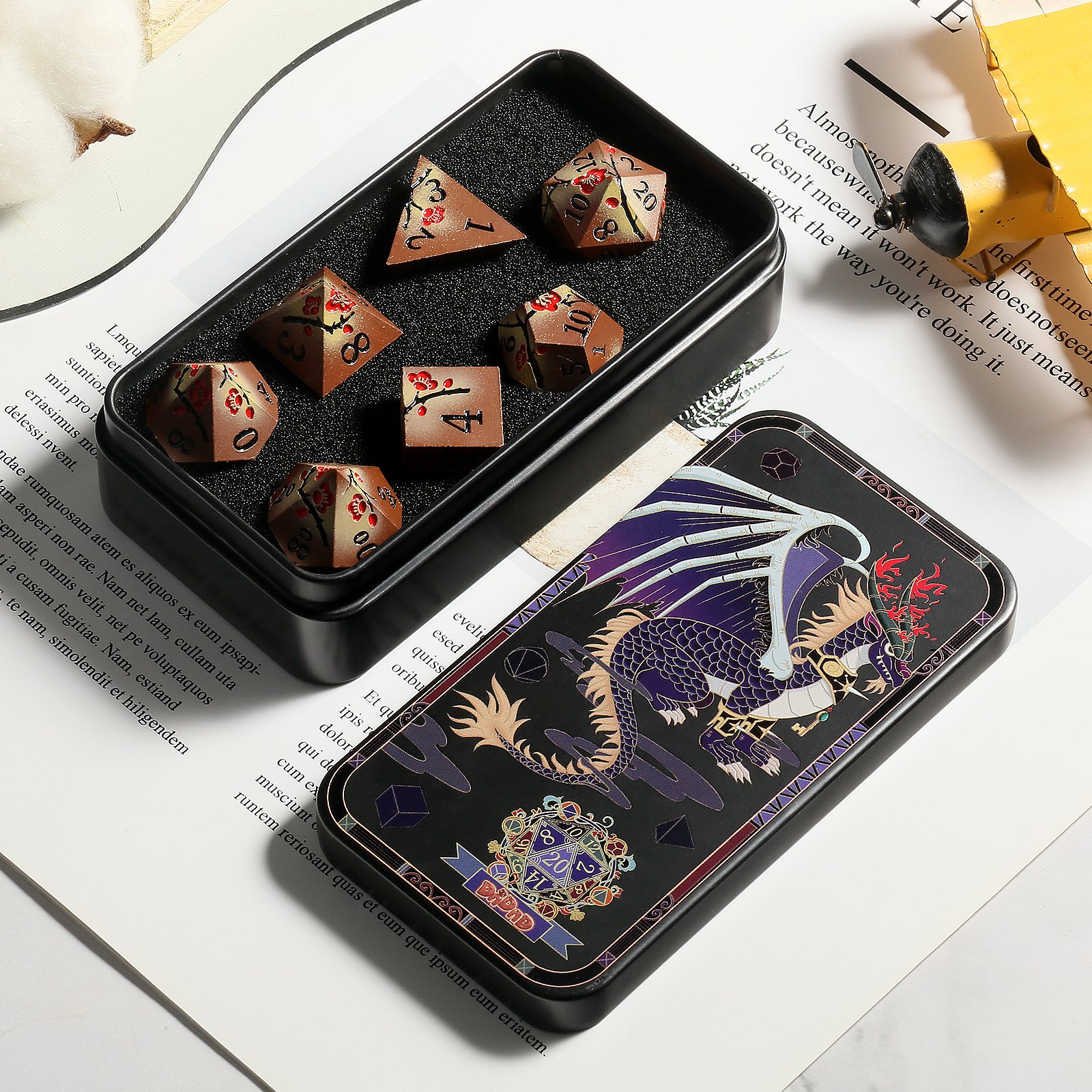 D and D Dice Metal Board Game Dice Dnd Dungeons and Dragons Plum Blossom Dice Set for Tabletop Game