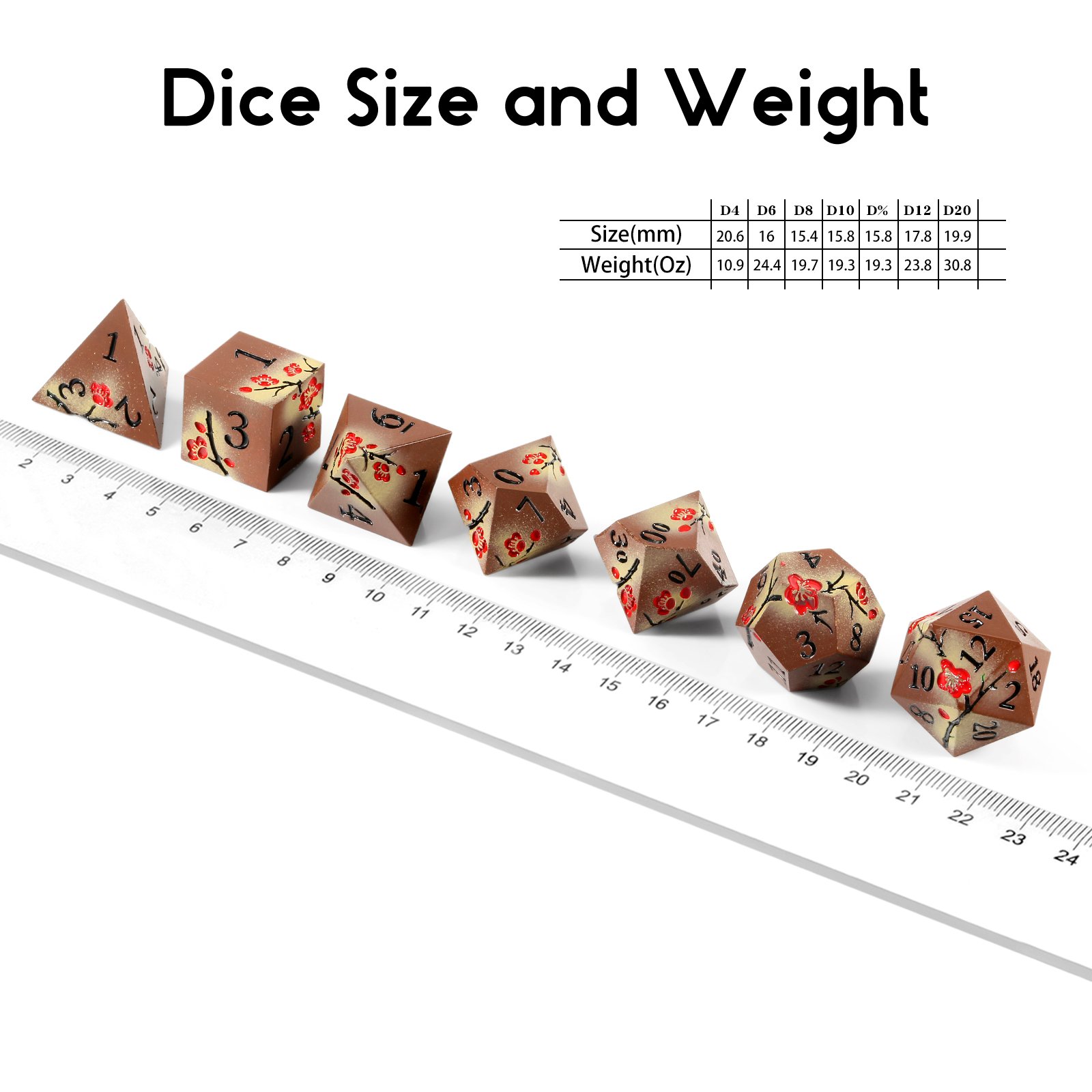 D and D Dice Metal Board Game Dice Dnd Dungeons and Dragons Plum Blossom Dice Set for Tabletop Game