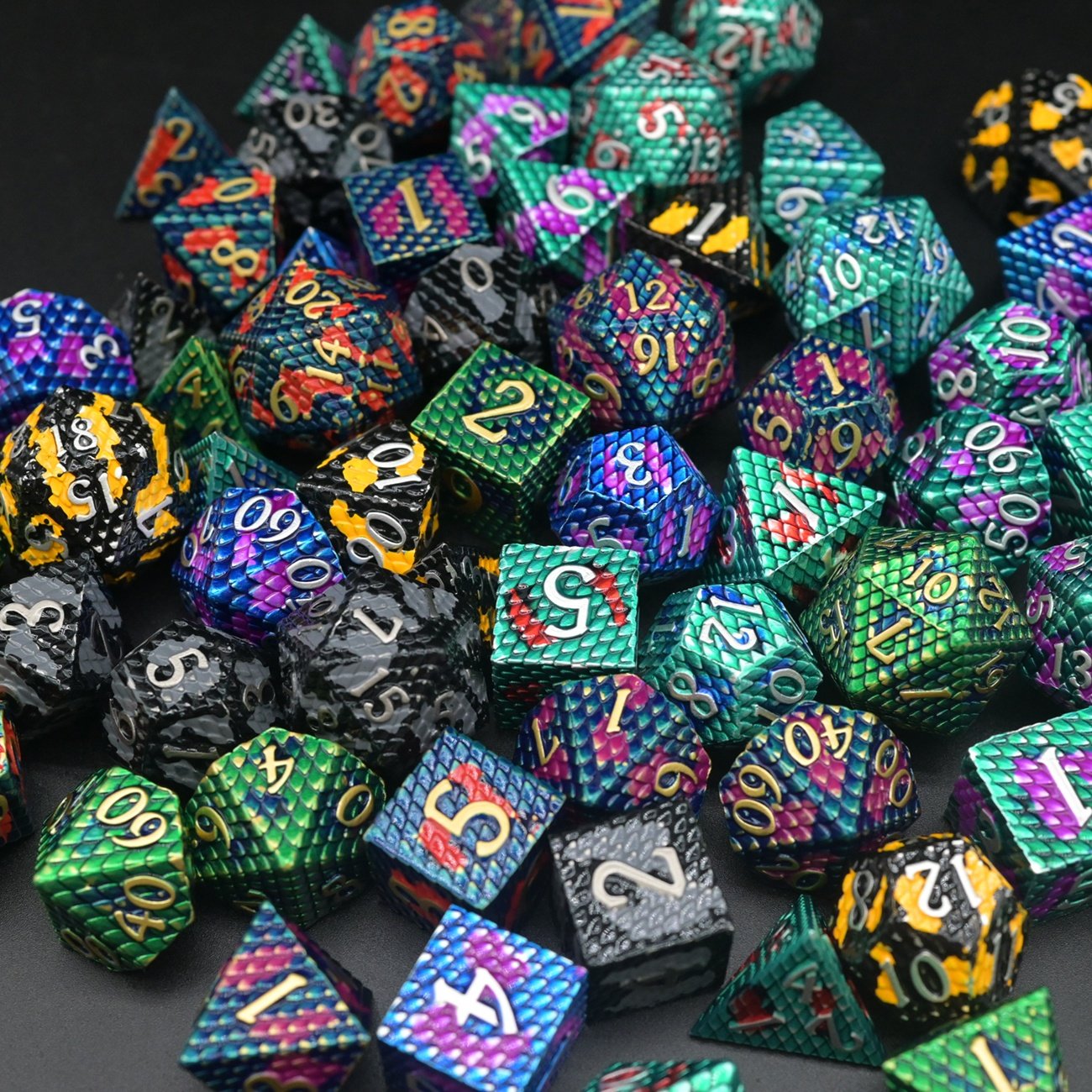 In Stock Metal 7-die Polyhedral Dragon Scale DND RPG Dice Set Random Colors