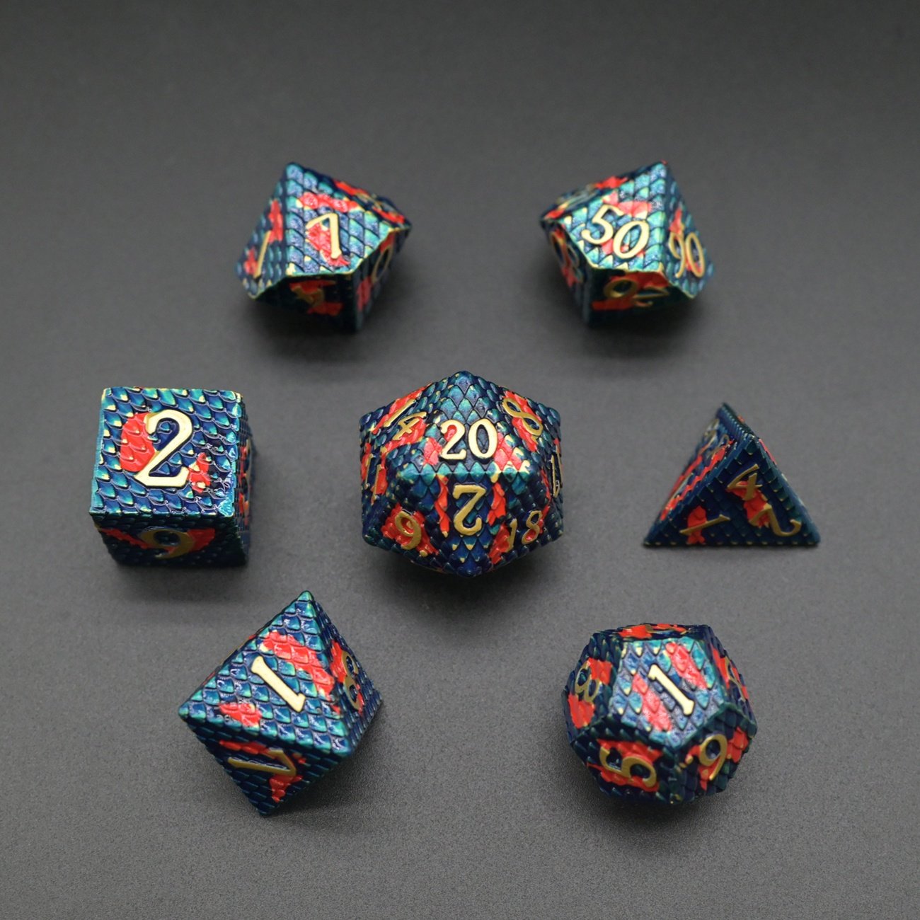 In Stock Metal 7-die Polyhedral Dragon Scale DND RPG Dice Set Random Colors