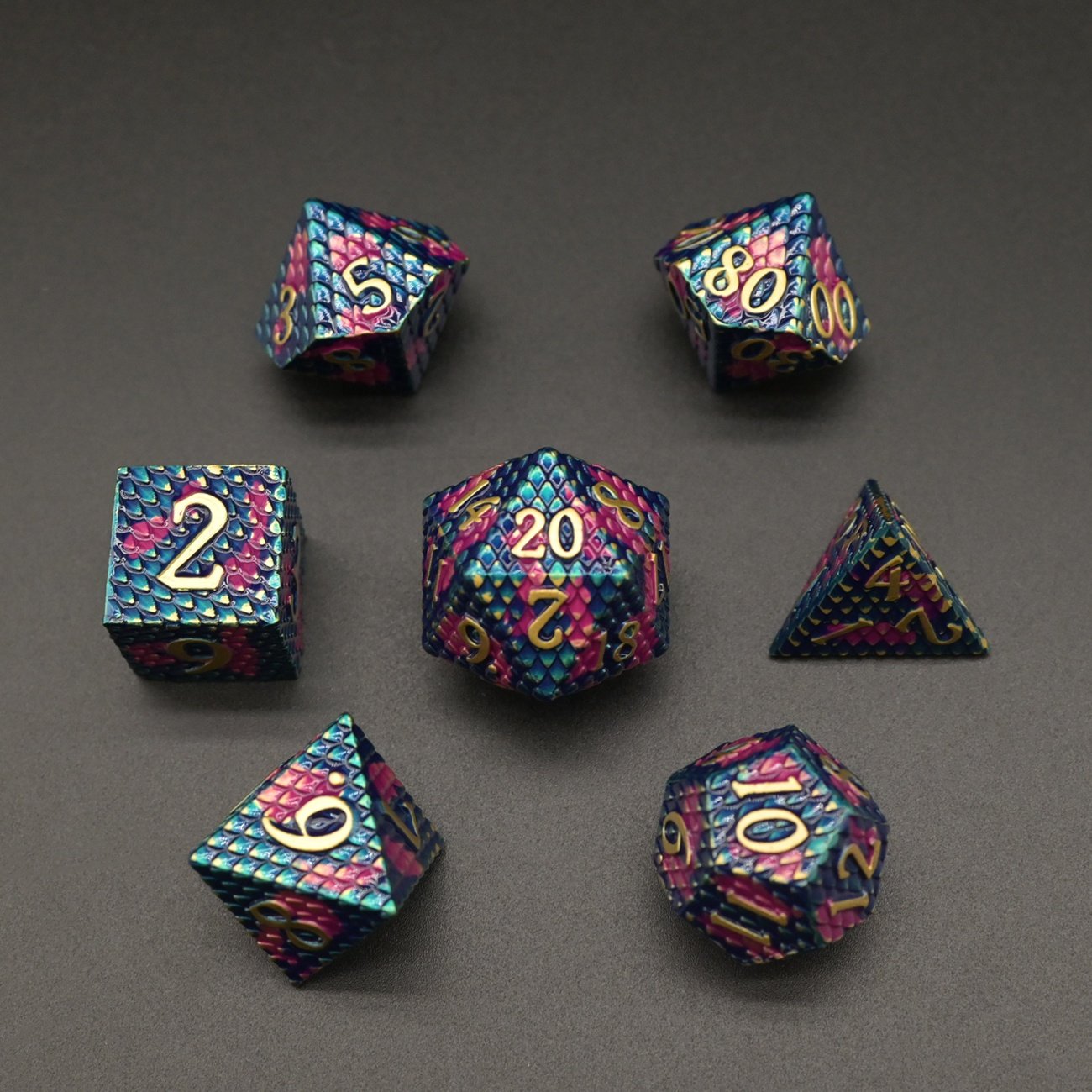 In Stock Metal 7-die Polyhedral Dragon Scale DND RPG Dice Set Random Colors