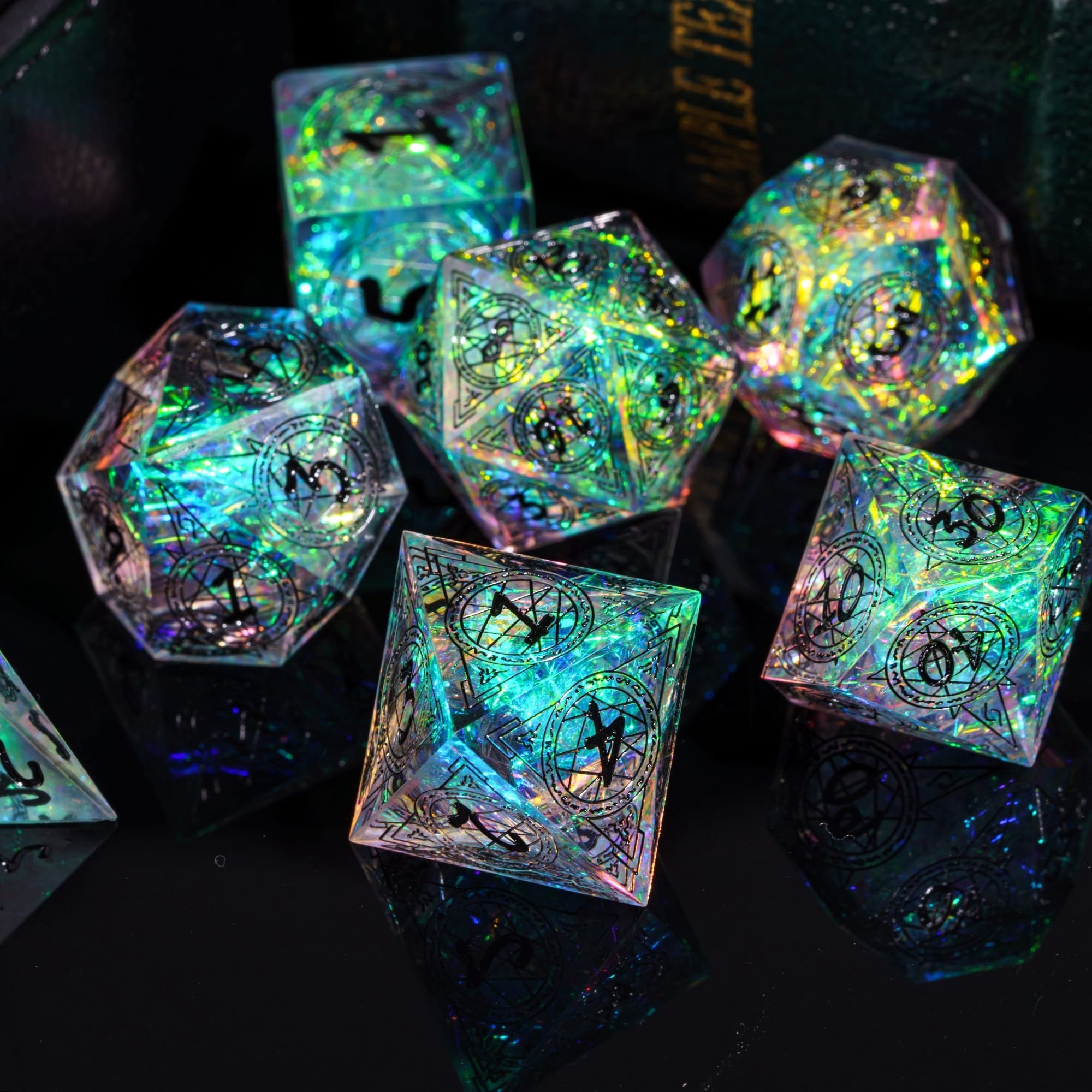 Udixi Polyhedral Custom Logo RPG dungeons and dragons resin sharp edge Magic Array Pattern Dice Set