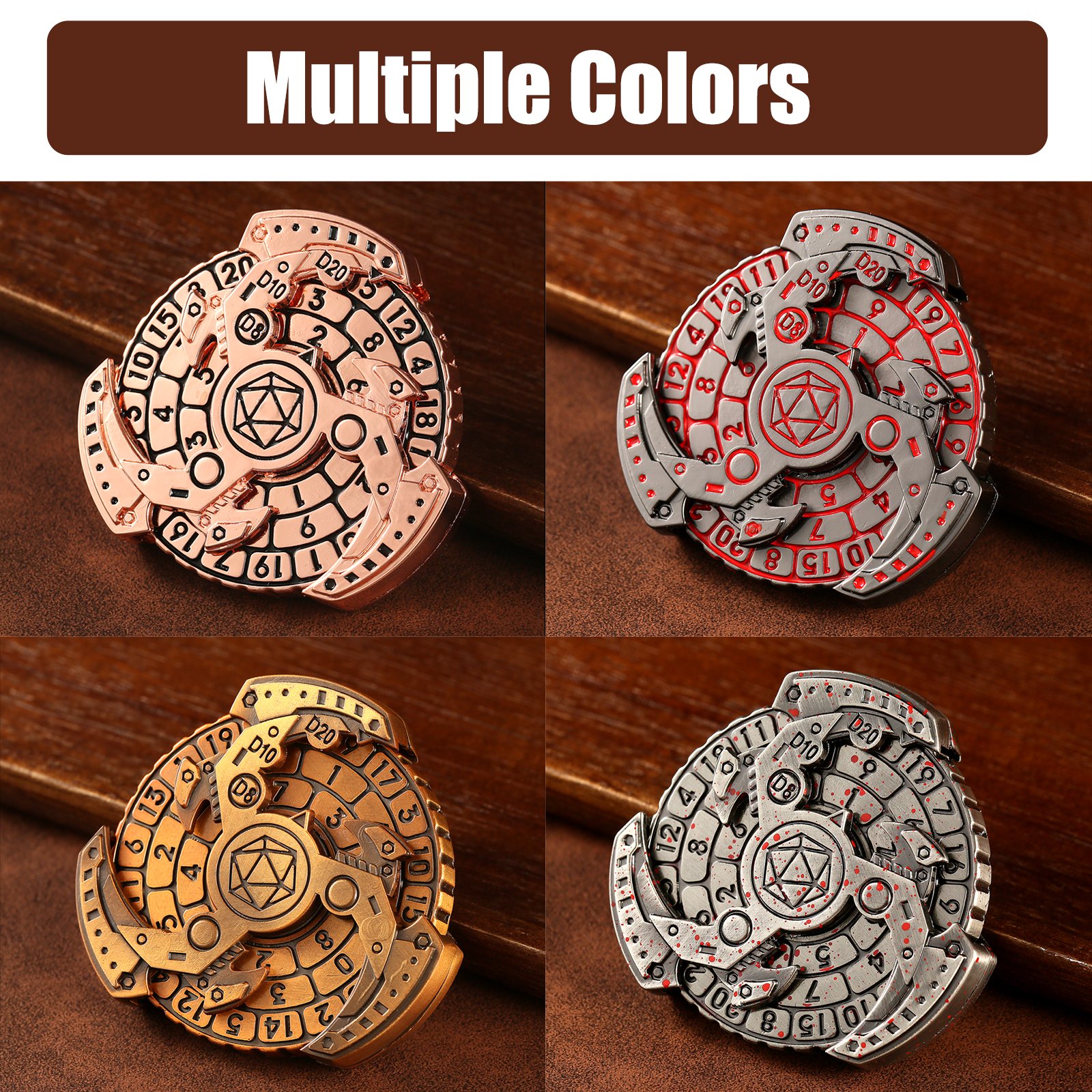 Metal Roulette Dice Spinner DND Dice Set 7-in-1 Dragon Metallic D&D Dice with Gift Case for RPG Tabletop Gold