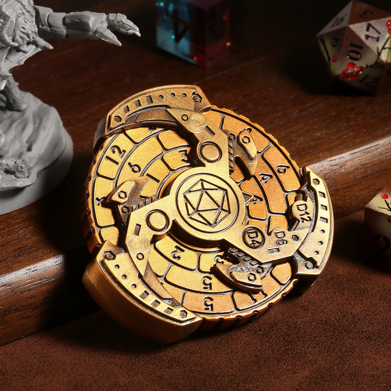 Metal Roulette Dice Spinner DND Dice Set 7-in-1 Dragon Metallic D&D Dice with Gift Case for RPG Tabletop Gold