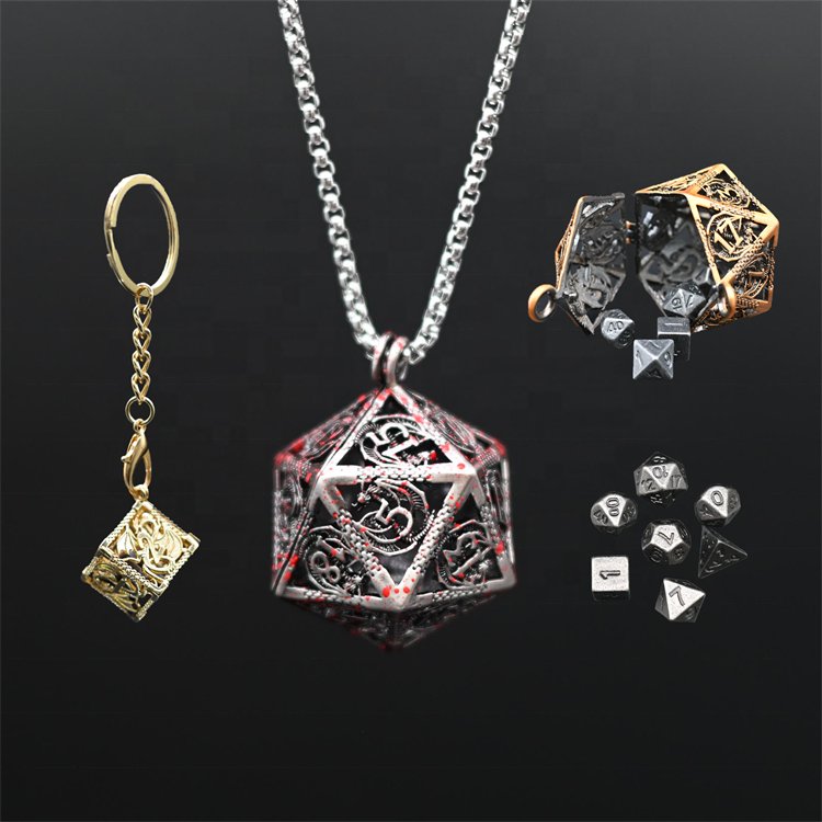 New Arrival 3 Available Colors Decoration Dungeons and Dragons D20 Metal Dice with Chain