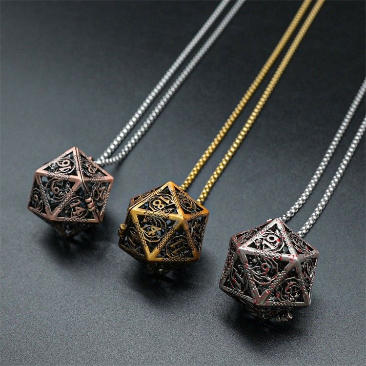 New Arrival 3 Available Colors Decoration Dungeons and Dragons D20 Metal Dice with Chain
