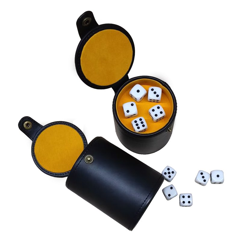 Wholesale Bulk Casino Dice Cup Custom Logo Printing Pu Leather Shaker Dice Cup with 5 Dices Lid
