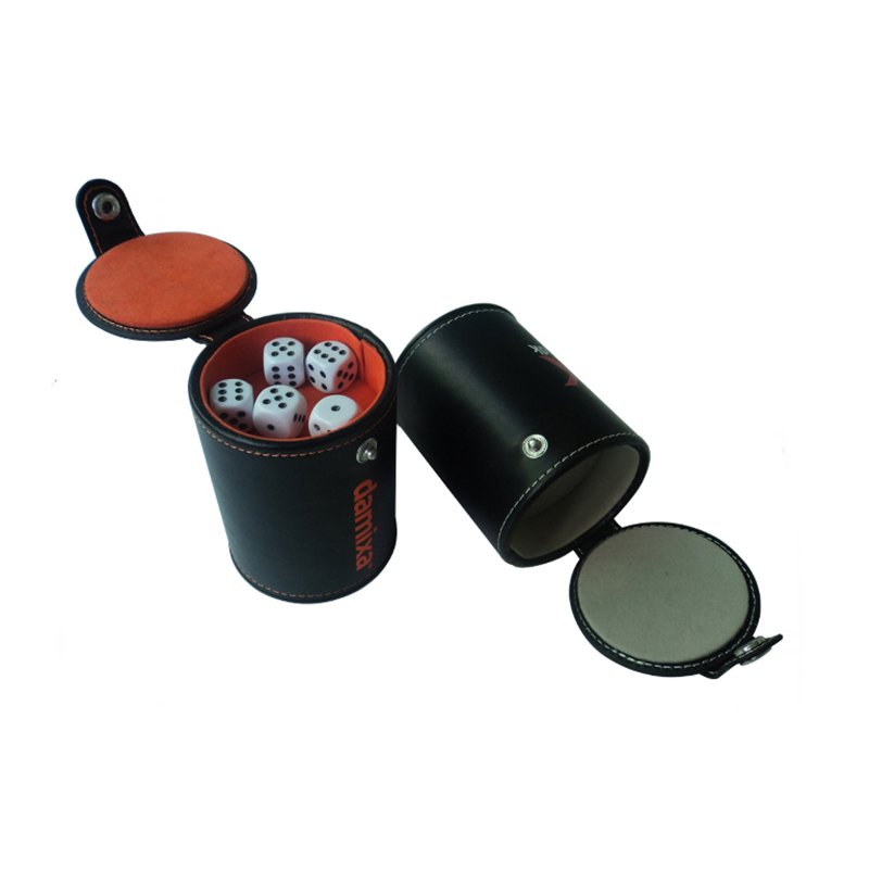 Wholesale Bulk Casino Dice Cup Custom Logo Printing Pu Leather Shaker Dice Cup with 5 Dices Lid