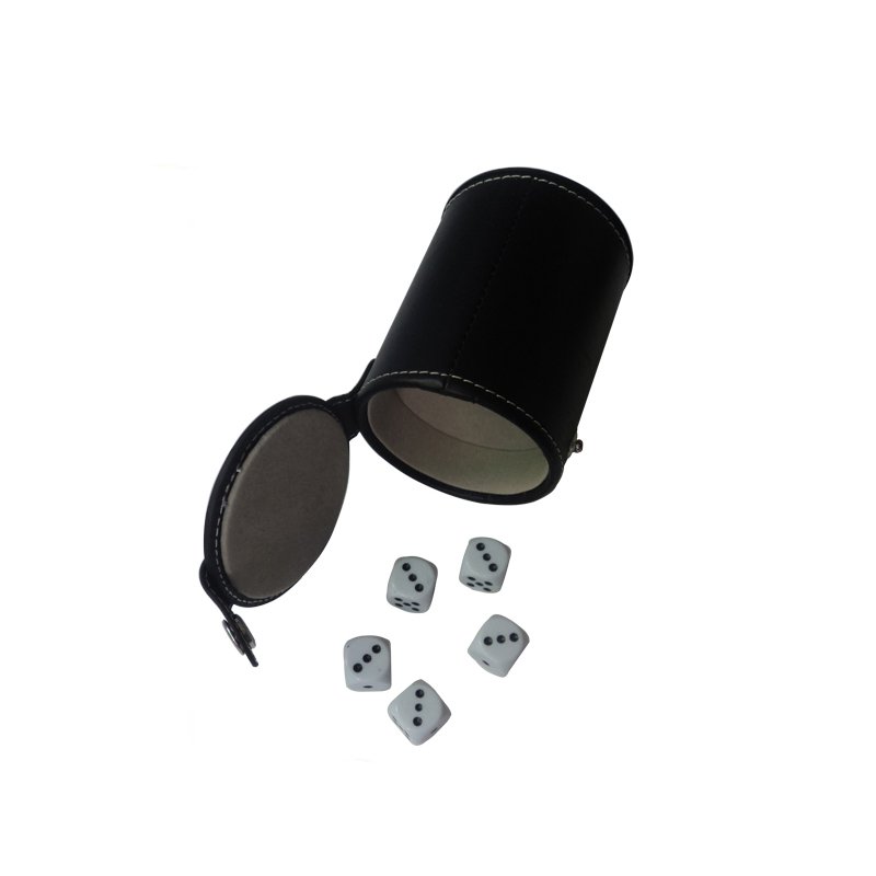 Wholesale Bulk Casino Dice Cup Custom Logo Printing Pu Leather Shaker Dice Cup with 5 Dices Lid