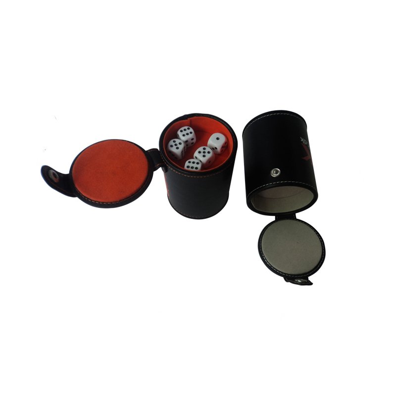 Wholesale Bulk Casino Dice Cup Custom Logo Printing Pu Leather Shaker Dice Cup with 5 Dices Lid