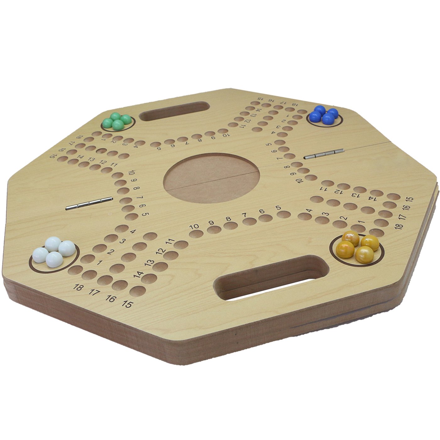 21" Wooden Board Game Double Sided Painted Wood Board Game flying chess Wooden with 6 Colors 24 Marbles 6 Dice Game Set