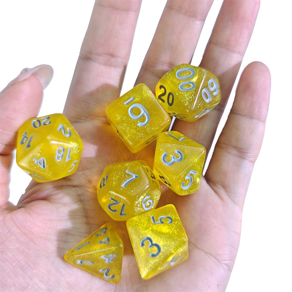 High Quality Dungeons and Dragons RPG Board Game Dice Acrylic Custom Polyhedral 7Pcs/Set Plastic Glitter DND Dice Set