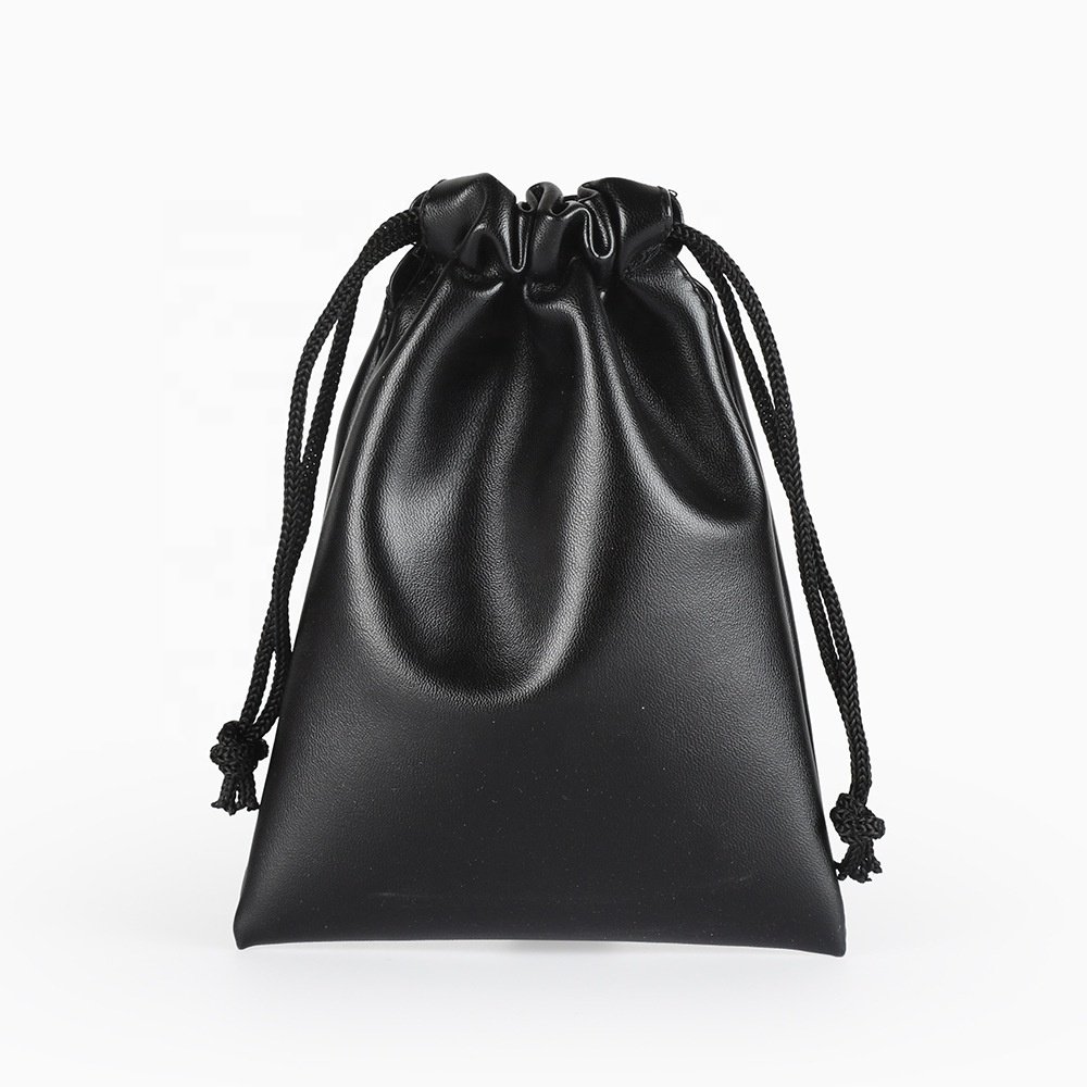 Various Sizes Available Mini Drawstring Storage Bag Gift Packing Bag Cool Black Custom Small PU Leather Bag for Jewelry