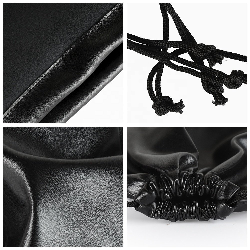 Various Sizes Available Mini Drawstring Storage Bag Gift Packing Bag Cool Black Custom Small PU Leather Bag for Jewelry