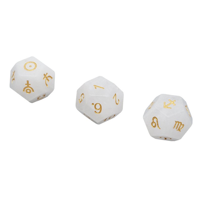 3Pcs D12 Natural Stone Black Obsidian Astrology Dice 12 Sided Zodiac Signs Board Game Dice Tarot Constellation Divination Dice
