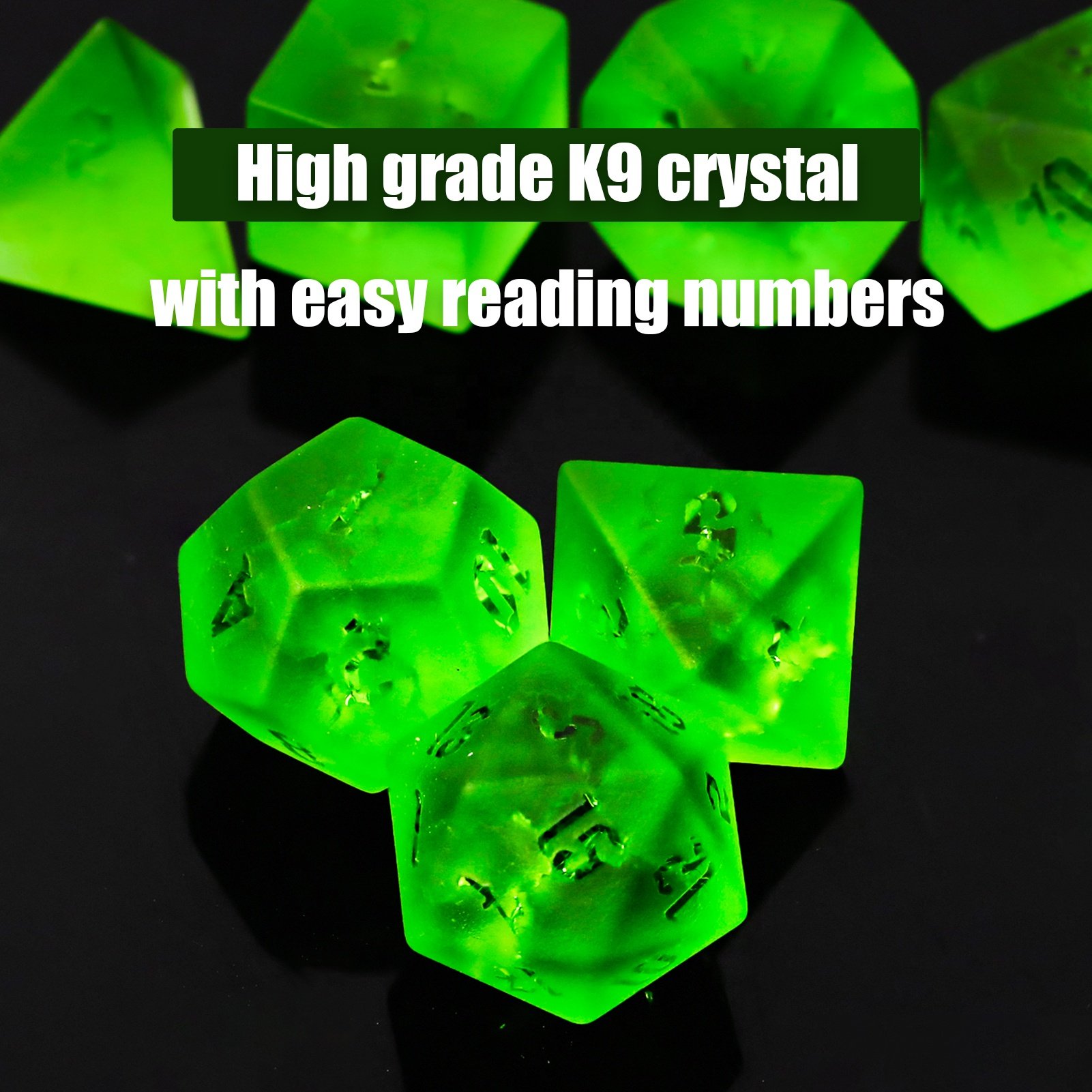 Factory Wholesale Custom Logo DND Green Matte Cracked Glass Dice Set for Dungeons and Dragons RPG