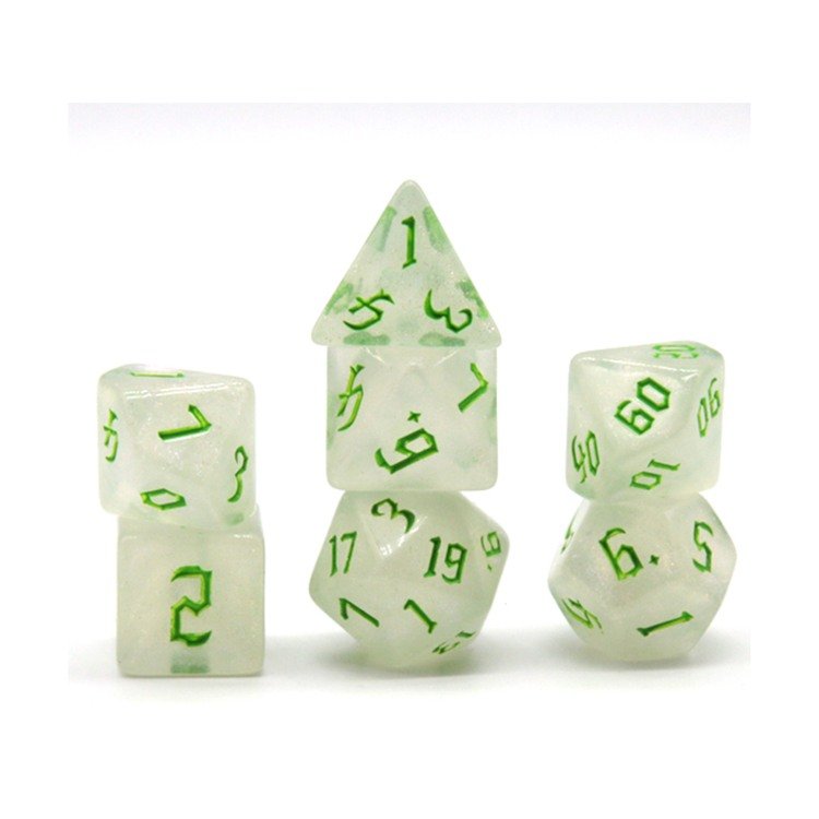 HS White Glitter Dice with Different Color Typeface Polyhedral Acrylic Dice DND RPG Board or Card Games Role-playing Dice