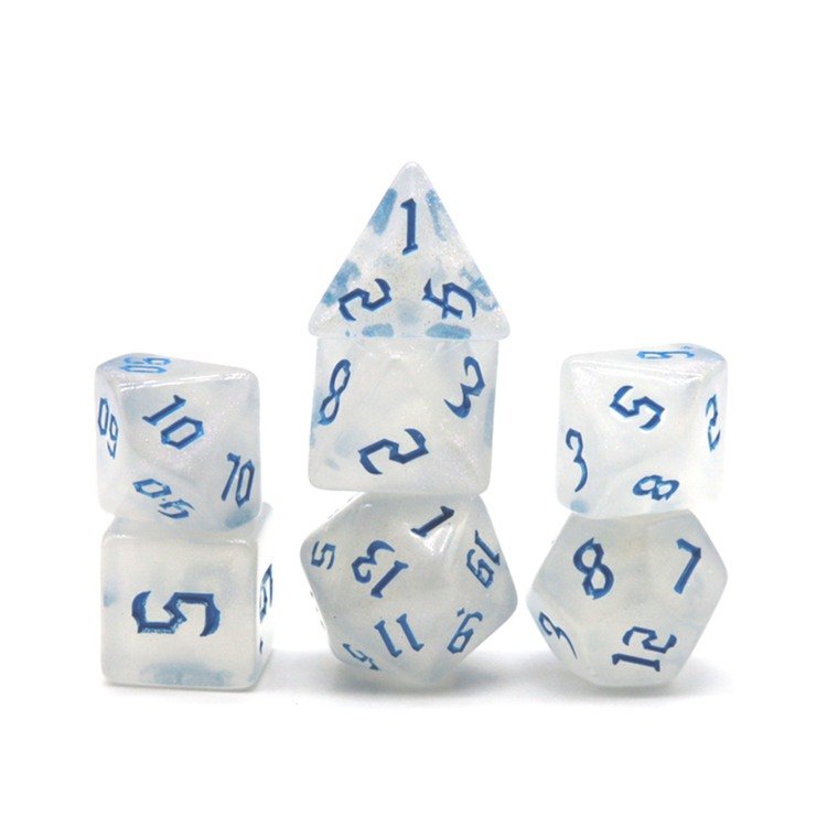 HS White Glitter Dice with Different Color Typeface Polyhedral Acrylic Dice DND RPG Board or Card Games Role-playing Dice