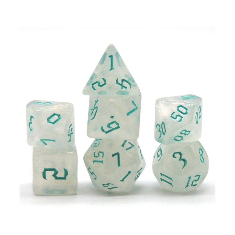 HS White Glitter Dice with Different Color Typeface Polyhedral Acrylic Dice DND RPG Board or Card Games Role-playing Dice