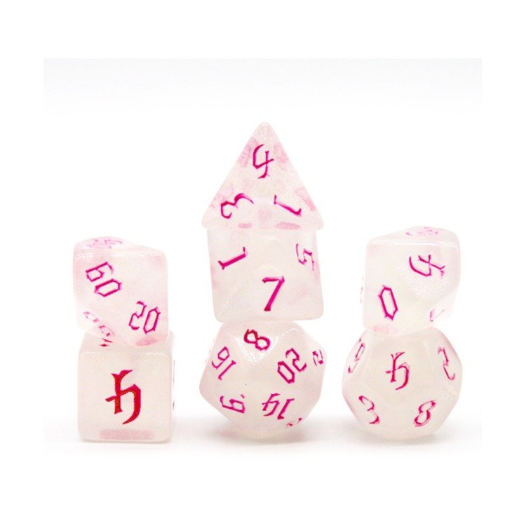 HS White Glitter Dice with Different Color Typeface Polyhedral Acrylic Dice DND RPG Board or Card Games Role-playing Dice
