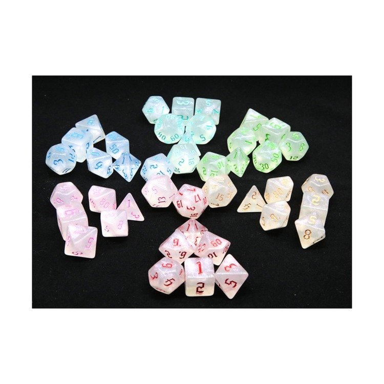 HS White Glitter Dice with Different Color Typeface Polyhedral Acrylic Dice DND RPG Board or Card Games Role-playing Dice