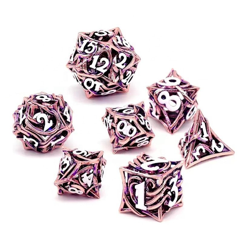 Vintage Entangled Vines Polyhedral Hollow Dice Set Role Playing DND Metal Dice for Tabletop Game Player
