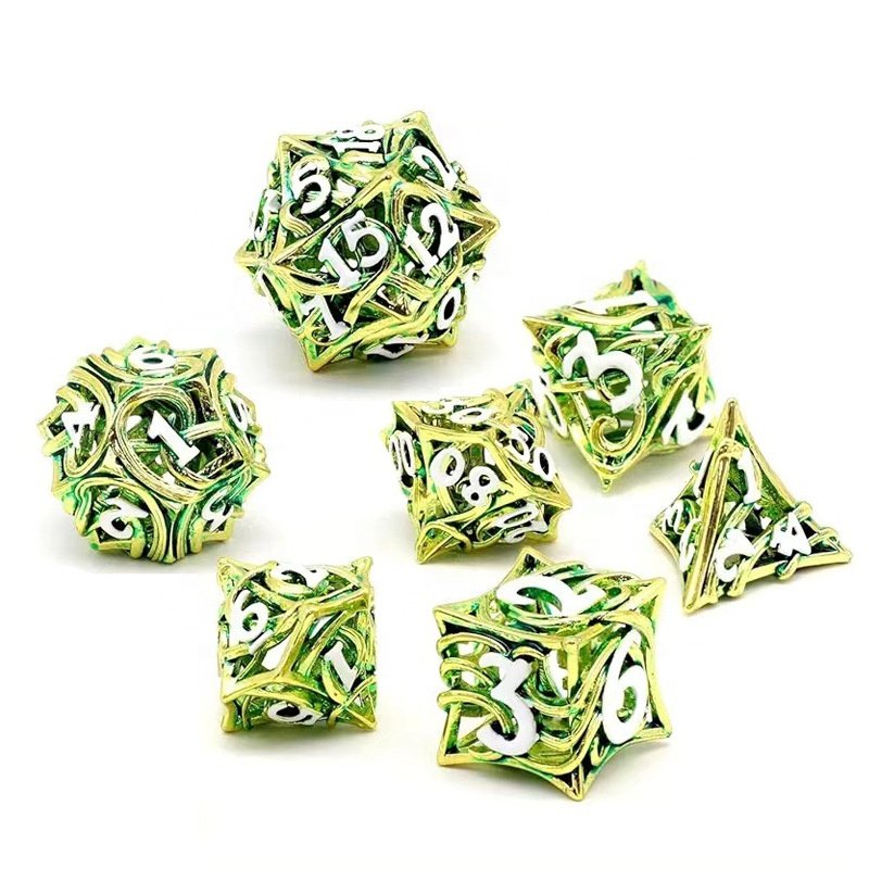 Vintage Entangled Vines Polyhedral Hollow Dice Set Role Playing DND Metal Dice for Tabletop Game Player