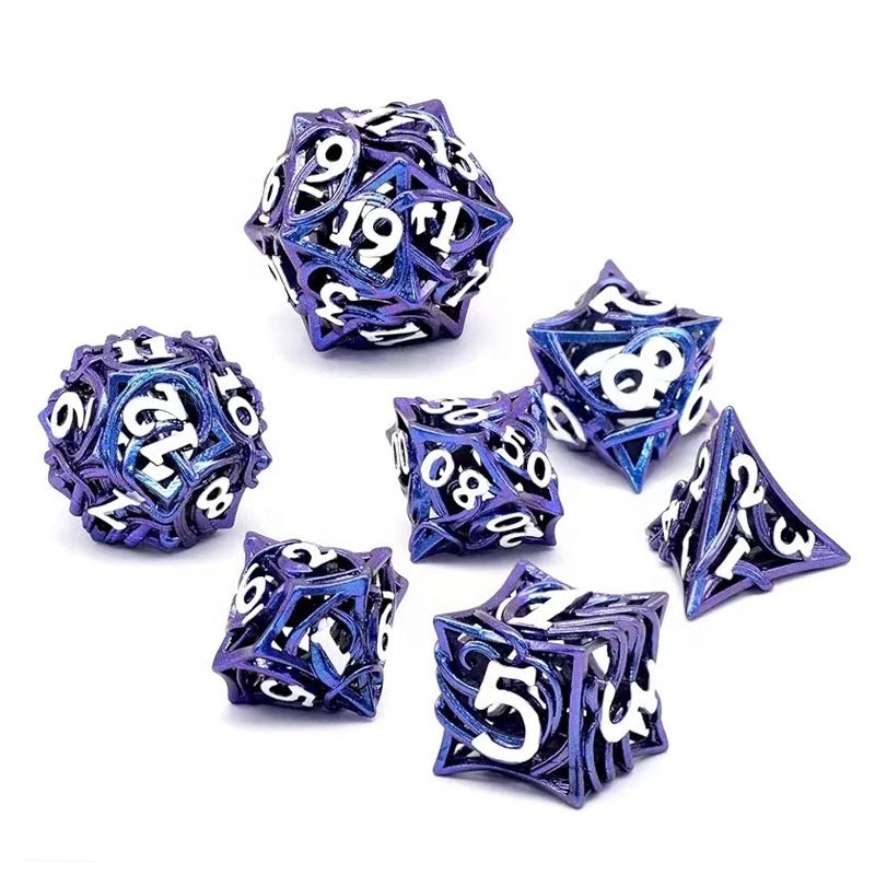 Vintage Entangled Vines Polyhedral Hollow Dice Set Role Playing DND Metal Dice for Tabletop Game Player