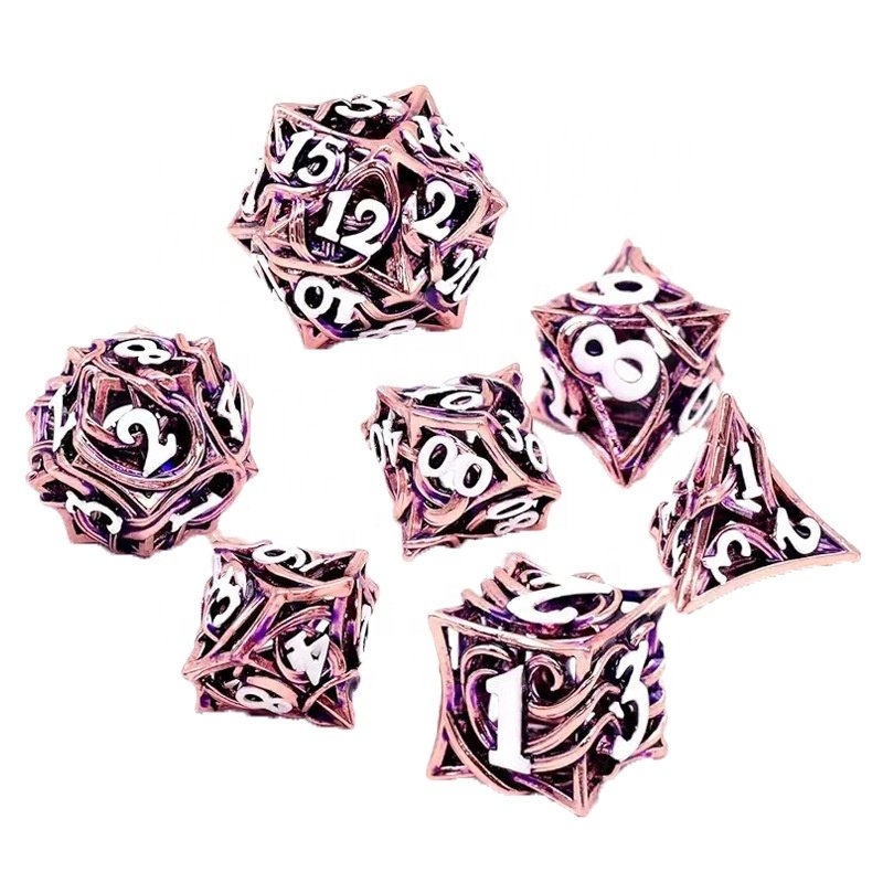 Vintage Entangled Vines Polyhedral Hollow Dice Set Role Playing DND Metal Dice for Tabletop Game Player