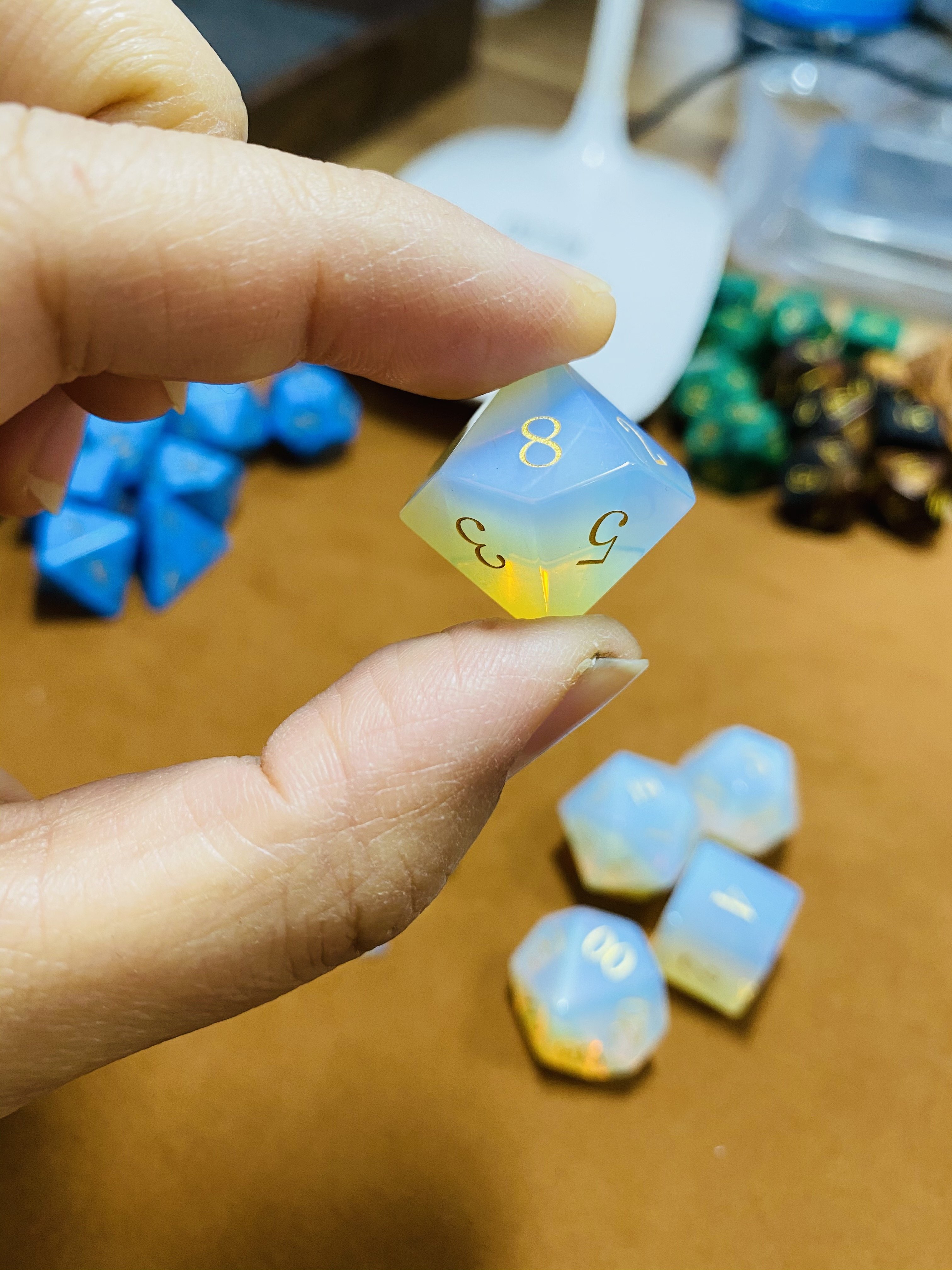 ENGRAVED OPALITE Dungeons Dragons DND RPG 7 piece PRG gemstone dice
