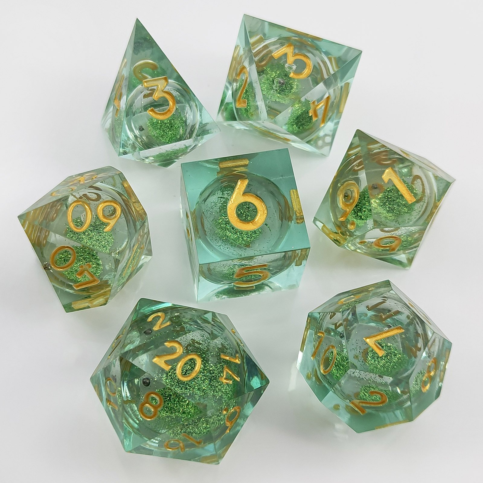 Wholesale polyhedral custom fuzzy crystal dice dungeon and dragon role-playing game dice set D6 D12 D20 dnd resin dice set