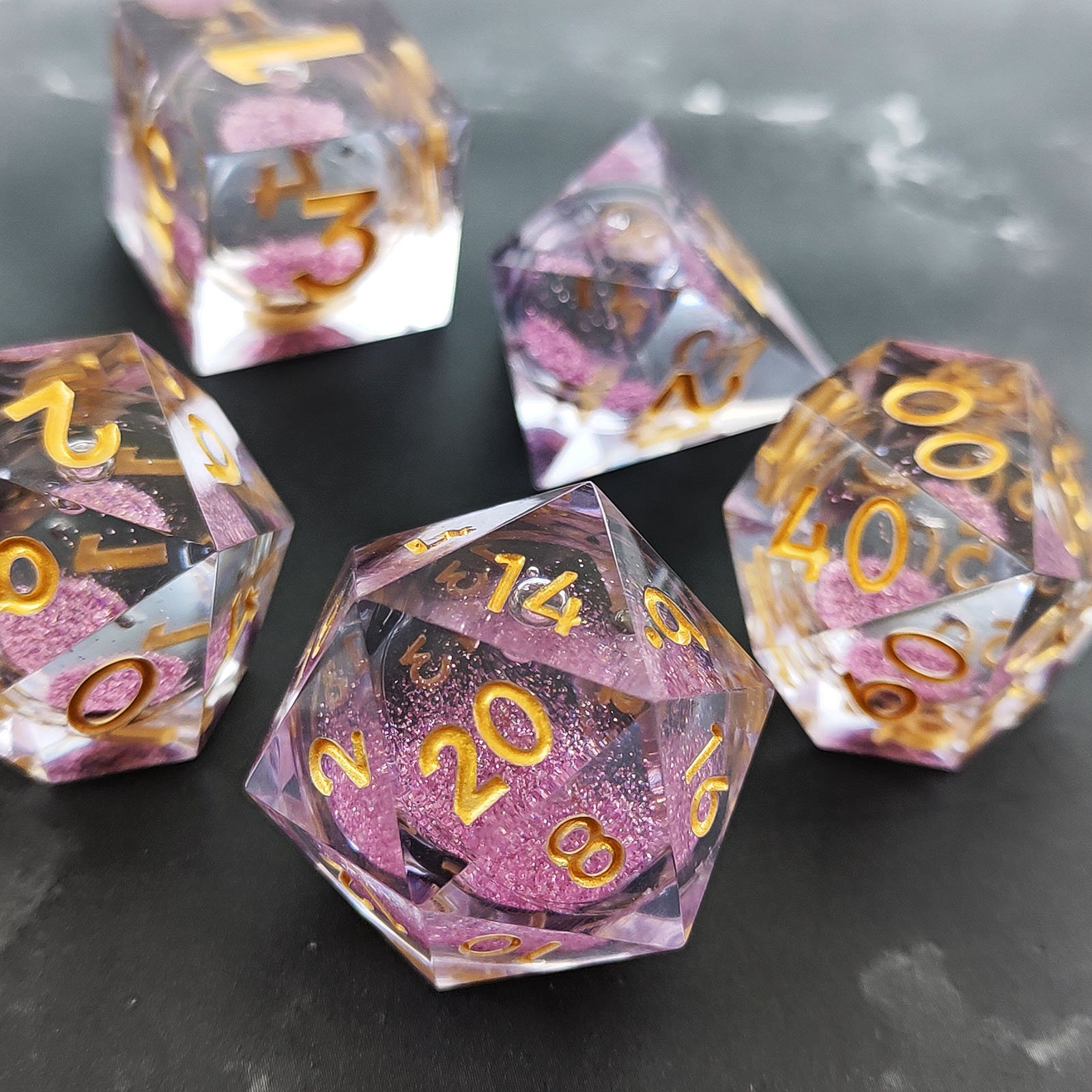 Wholesale polyhedral custom fuzzy crystal dice dungeon and dragon role-playing game dice set D6 D12 D20 dnd resin dice set