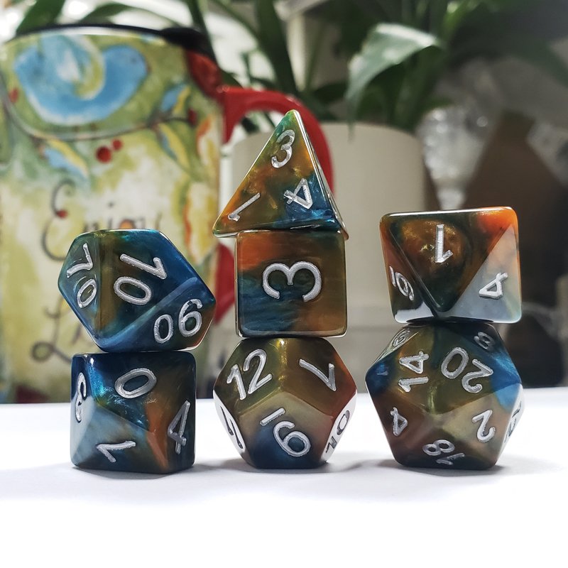 New Custom Logo Resin Colored Polyhedral 7pc D&d Role Playing Dice For Dungeons And Dragons