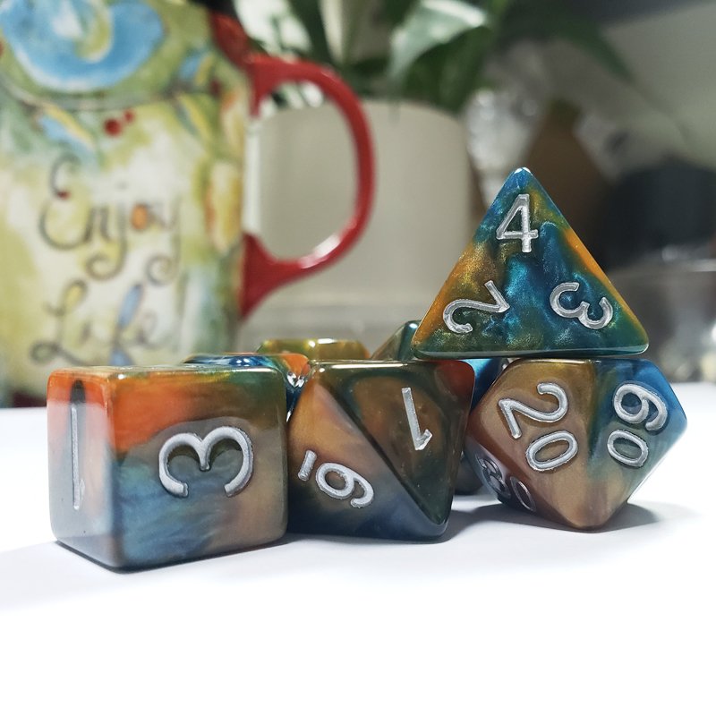 New Custom Logo Resin Colored Polyhedral 7pc D&d Role Playing Dice For Dungeons And Dragons