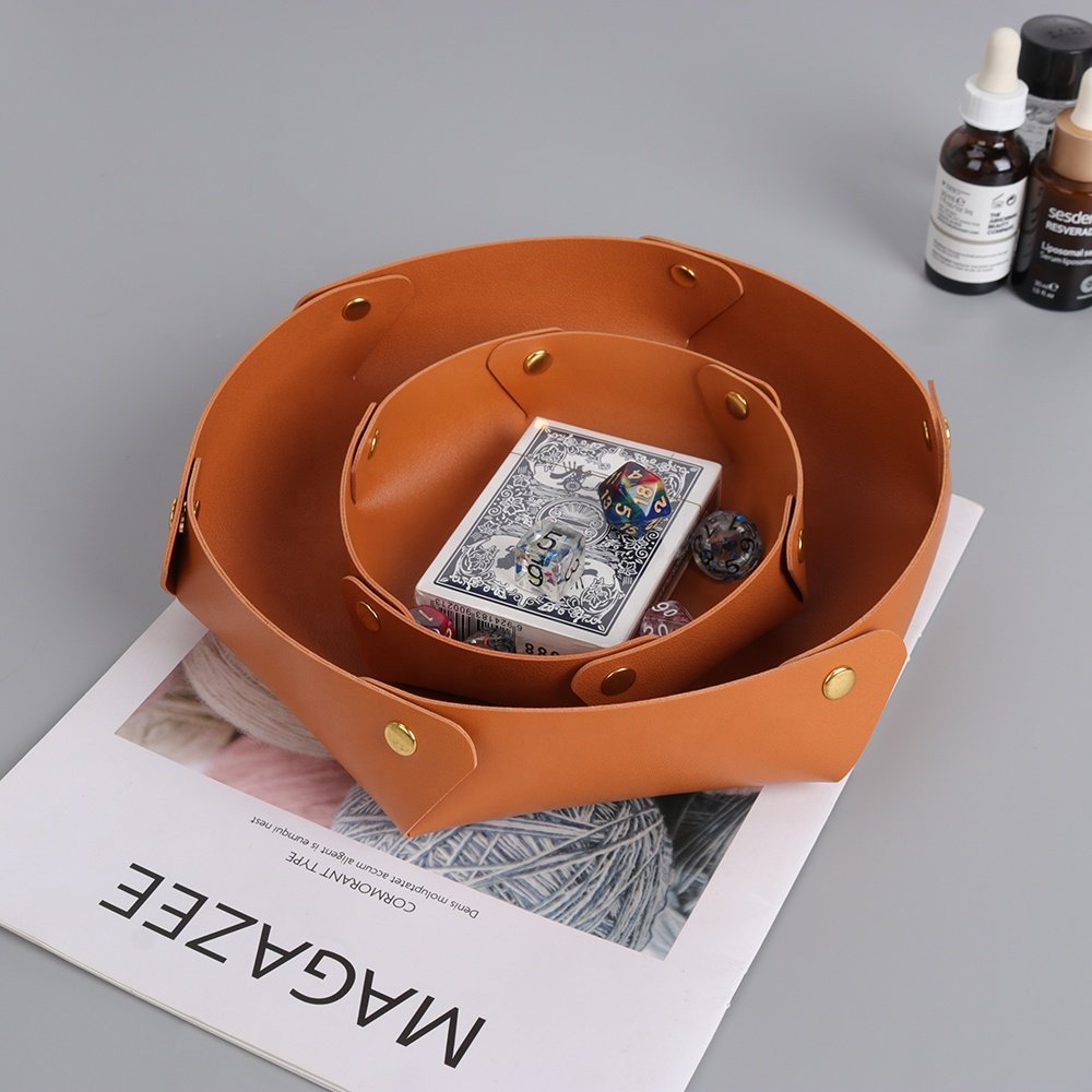 Customized Collapsible Clutter Storage Tray Portable Folding Leg Pu Leather Dice Rolling Trays