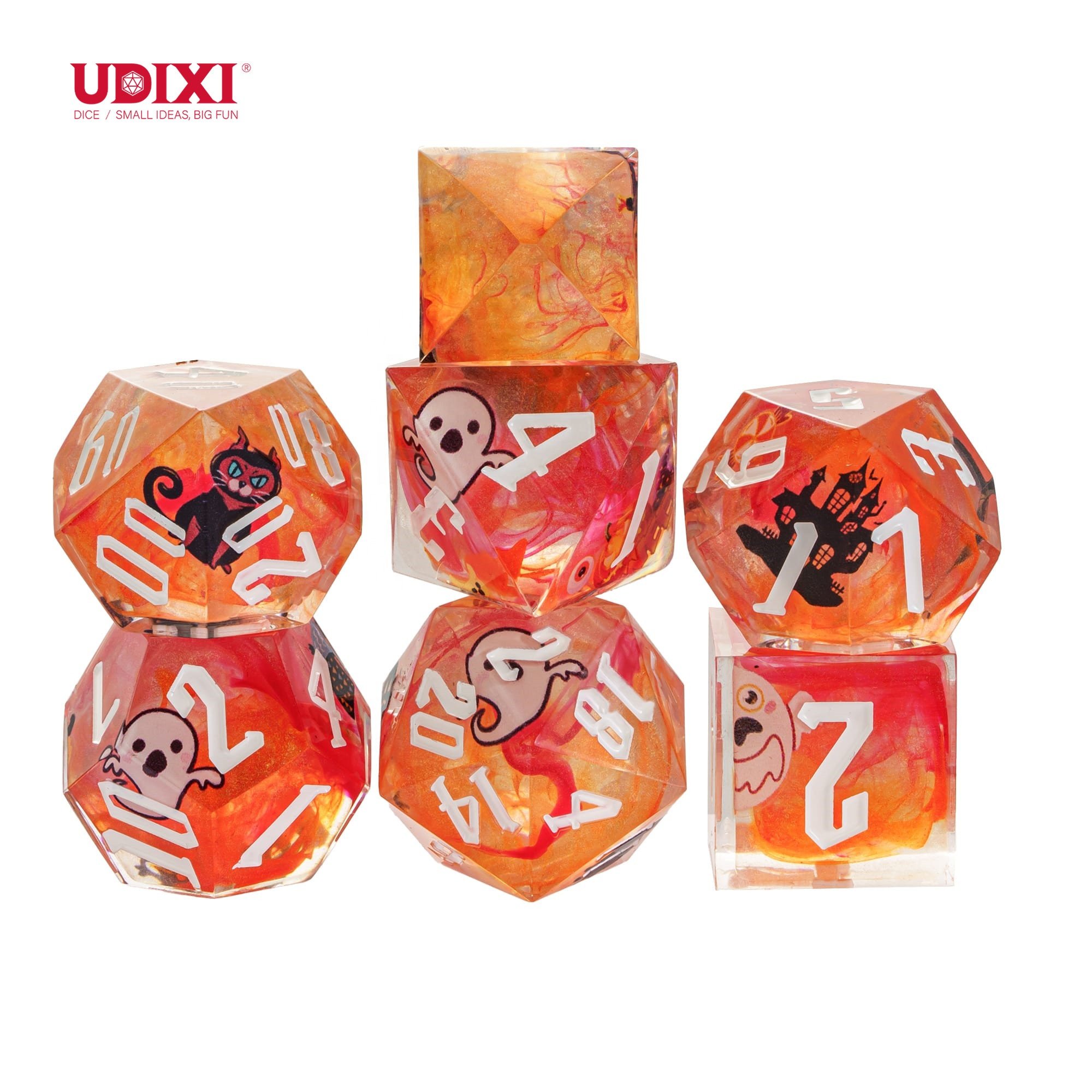 Udixi Polyhedral custom logo rpg dungeons and dragons Handmade Halloween sharp edge Dice set