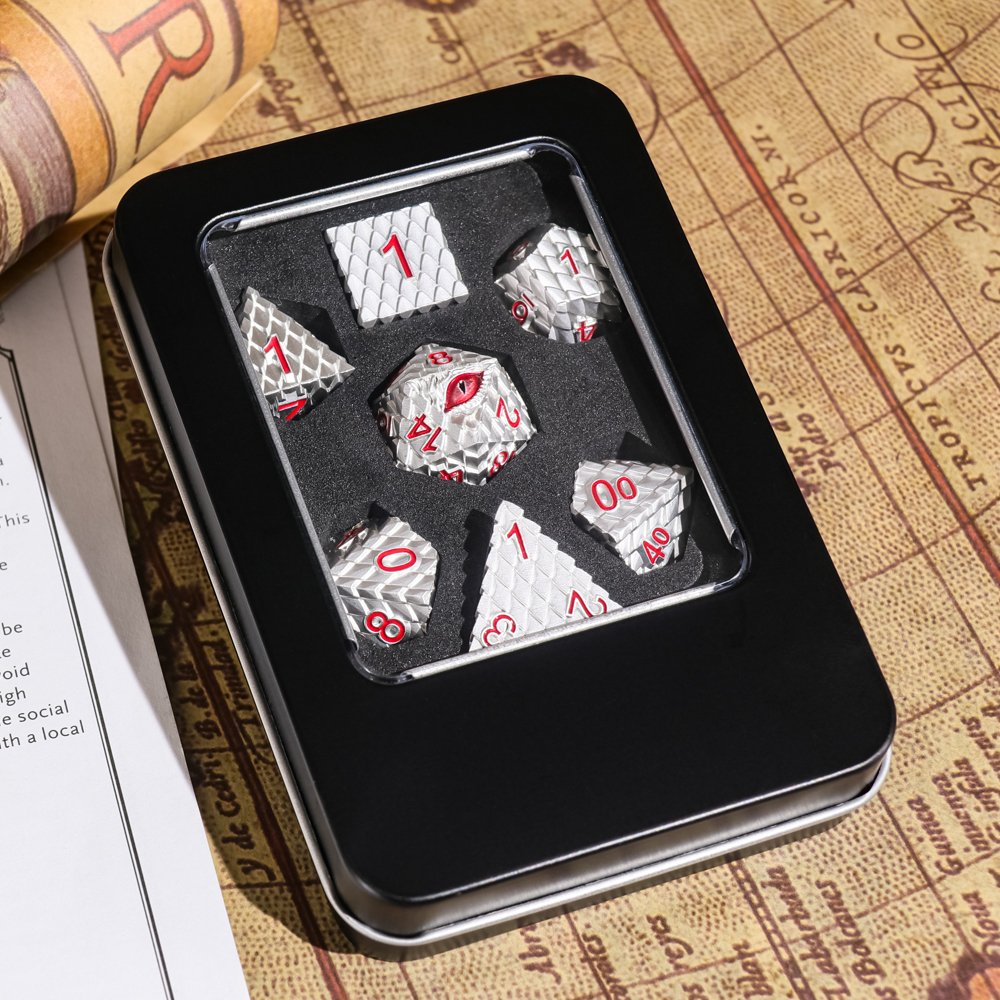 Custom polyhedral metal dice 7 dice set RPG game Silver Dragon-Red Eye dice for Casino games