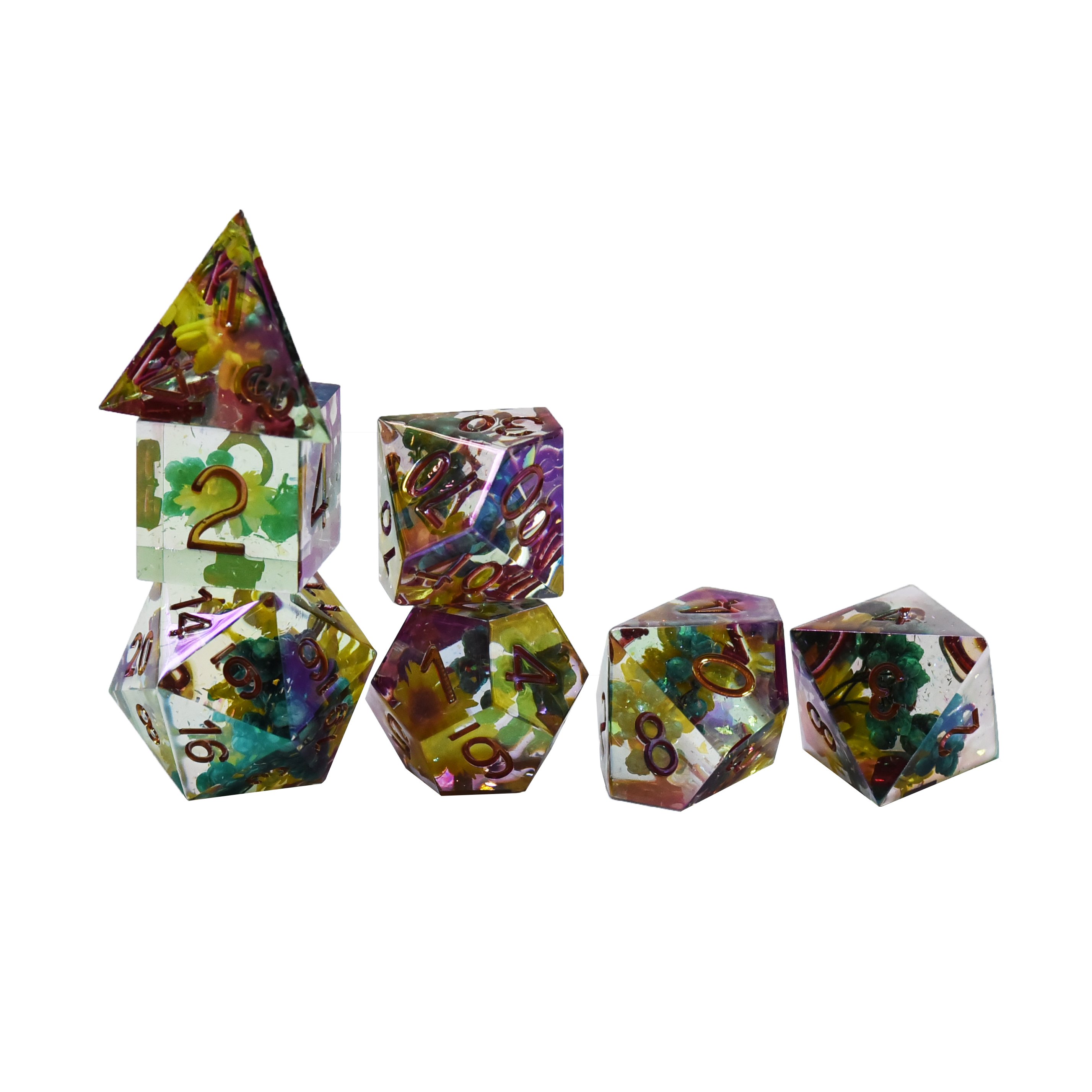 Custom Logo Polyhedral Resin Flower Dice Set 16mm for RPG Dragon and Dungeon DND Desktop Board Games