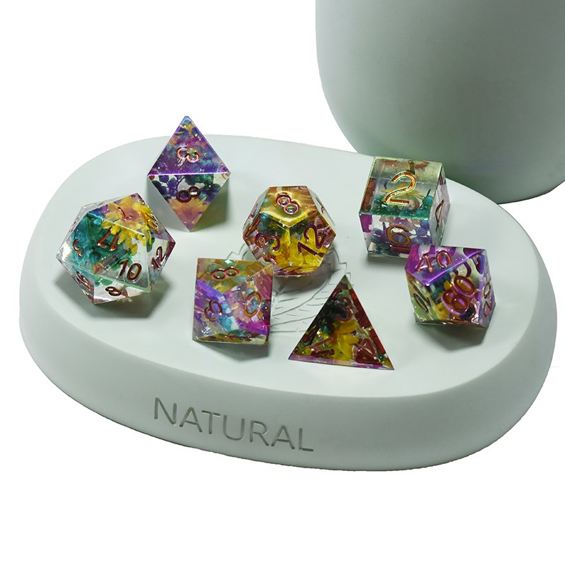 Custom Logo Polyhedral Resin Flower Dice Set 16mm for RPG Dragon and Dungeon DND Desktop Board Games