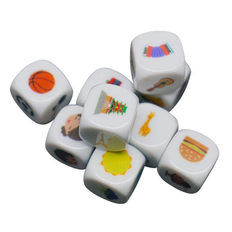 Custom Printed Polyhedral Acrylic Dice 6 Sides 16mm 20mm Plastic Board Game Dice D6 Acrylic Story Dice